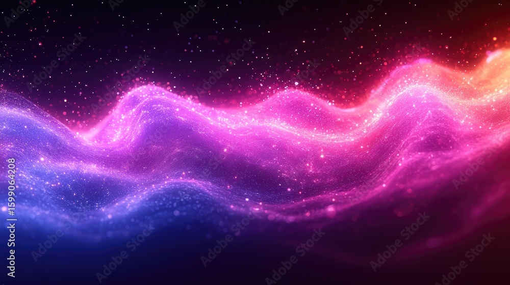 Poster ethereal cosmic wave: a mesmerizing blend of vibrant colors and sparkling particles creating a