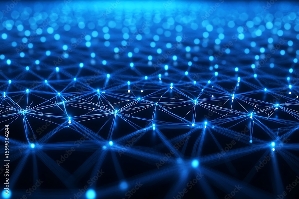 Poster abstract blue network connecting points, illustrating data and technology concept