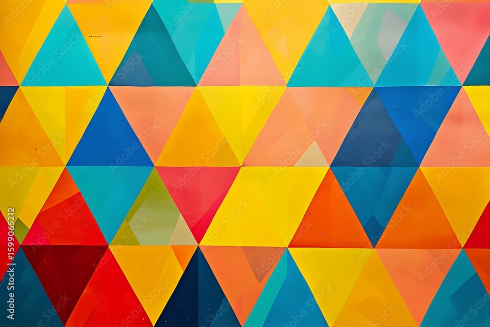 Poster colorful geometric background with triangles creating vibrant abstract pattern, mosaic design