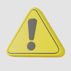 3D Warning Icon. Yellow Triangle Exclamation Sign Alert Notification Render Isolated