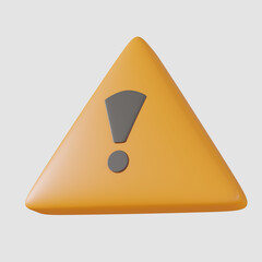 3D Warning Icon. Yellow Triangle Exclamation Sign Alert Notification Render Isolated