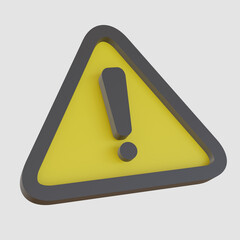 3D Warning Icon. Yellow Triangle Exclamation Sign Alert Notification Render Isolated
