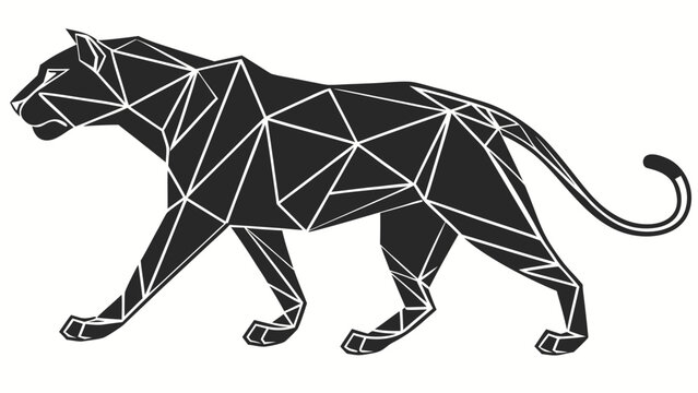 Geometric black panther illustration with white lines on a white background design art