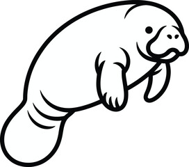 Manatee Line Art – Cute Sea Cow Animal Illustration in Black Outline