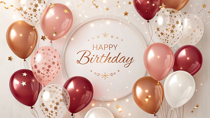 Elegant happy birthday celebration with balloons and confetti