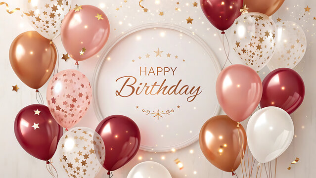 Elegant happy birthday celebration with balloons and confetti
