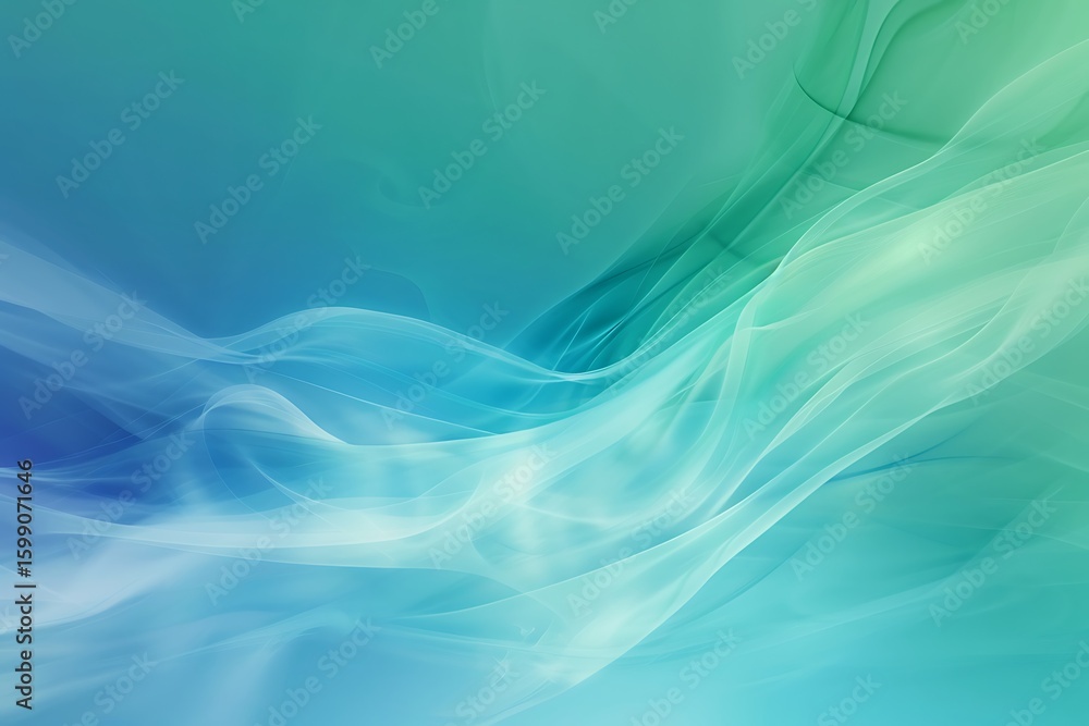 Poster abstract flowing turquoise and green gradient background with wave pattern and smooth texture
