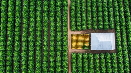 Vibrant Roadside Citrus Farm with Enticing Fresh Produce Stand Offering Locally Grown Fruits and Vegetables along Scenic Country Route