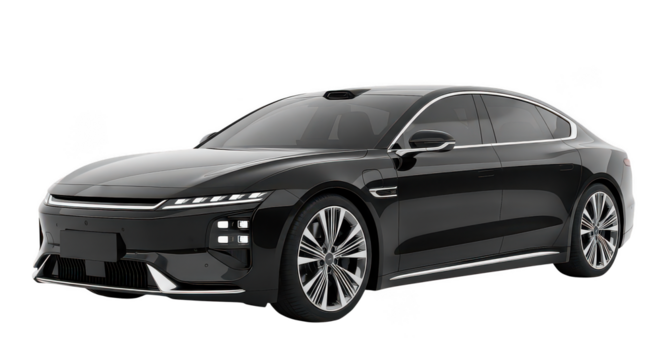 Sleek Black Electric Sedan Luxury Ev Car