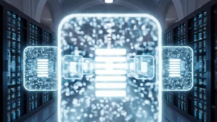 Data center server room with abstract digital data flow and cloud technology concept. - Powered by Adobe