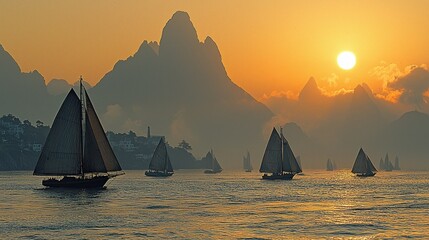 Sunset Sailboats in the Mountains: A Serene Golden Hour