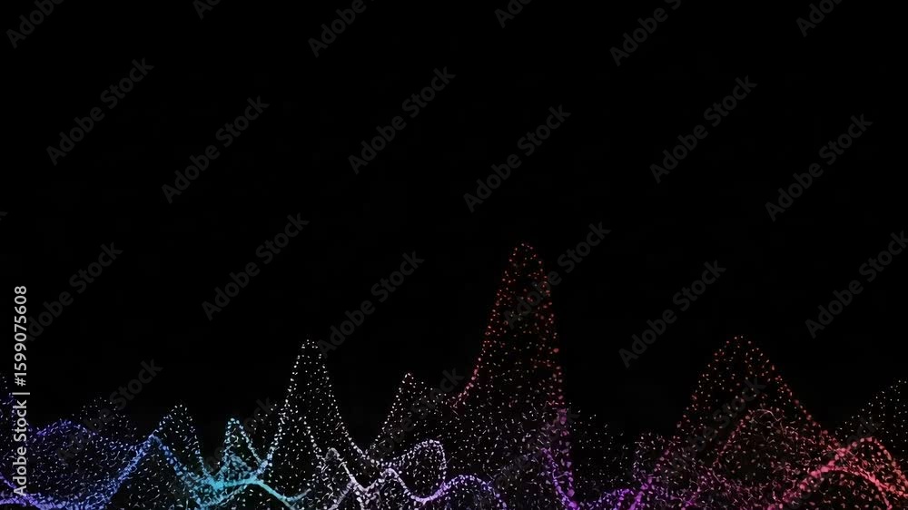 Poster abstract sound wave visualization in gradient colors on black background