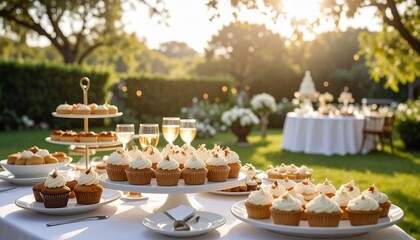 Elegant Outdoor Dessert Buffet: Cupcakes and Sweet Treats at a Garden Party