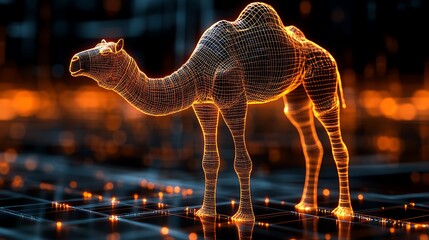 Digital wireframe representation of a camel.