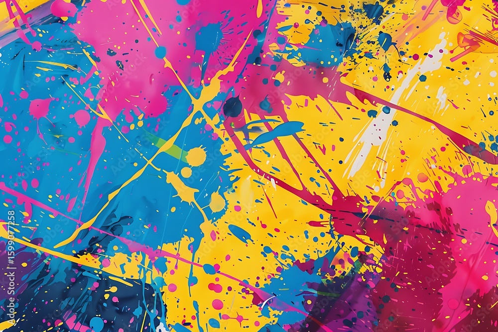 Poster vibrant abstract paint splash background with dynamic splashes and colorful drips. artistic splatter