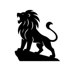 Fototapeta premium Majestic roaring lion silhouette standing on a rock, a symbol of power and strength