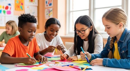 Joyful Children's Collaborative Art Project: Vibrant Colors and Creative Energy