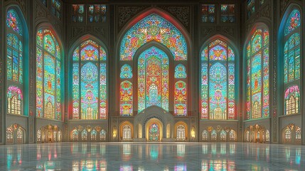 Magnificent Mosque Interior: A Symphony of Stained Glass