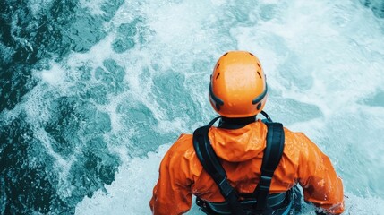 An Adventure Lifestyle Waterfall Repelling Experience Filled with Excitement and Adrenaline   An extreme outdoor sport captured in a thrilling moment as the adventurer descends a rushing waterfall