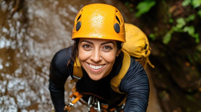 Adventurous Waterfall Rappelling Escapade   Experiencing Excitement and Adrenaline in the Great Outdoors  An outdoor enthusiast navigates a thrilling descent down a cascading waterfall