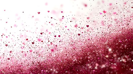 Pink and red heart-shaped confetti background.