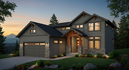 Modern Look of: White vintage curved frame windows, little room decoration on the roof of the big white wooden house on blue sky background with copy space, view from outside.
