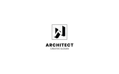 Letter W Architect logo with isometric bottom left view and technical sketch style