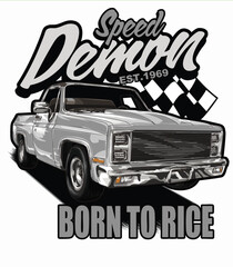 Greyand painted racing car. Isolated in black background, for t-shirt design, print. and for business purposes.