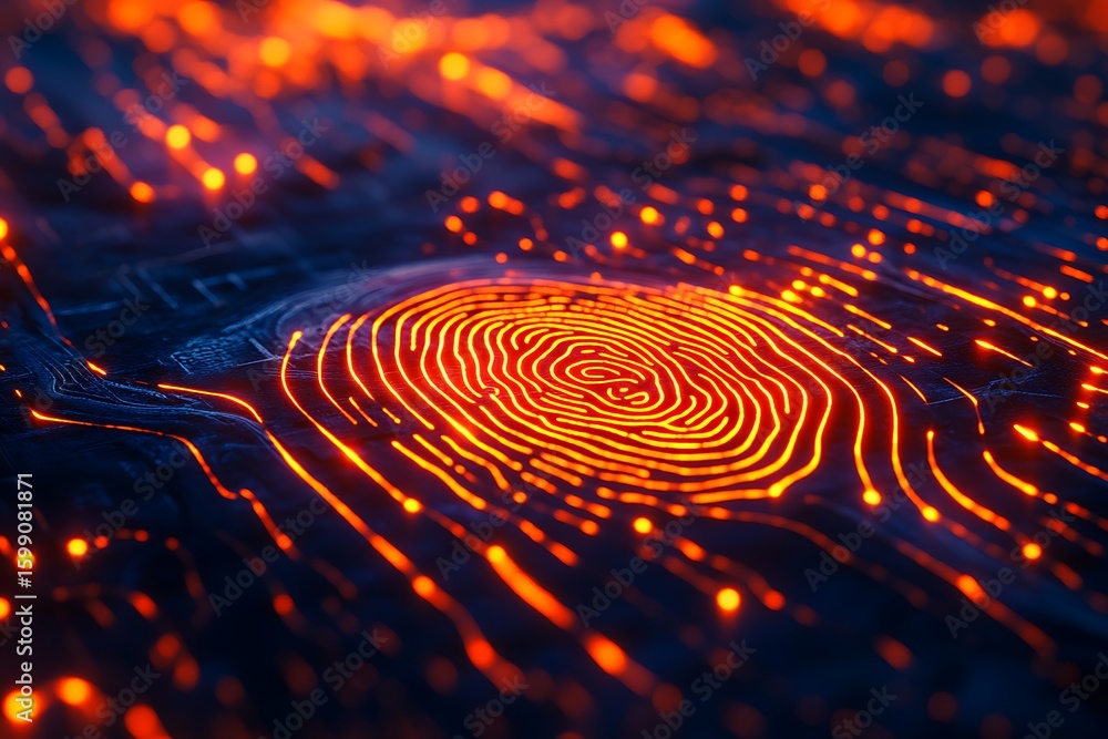 Aufkleber digital fingerprint technology with glowing lines for security and identification, abstract concept