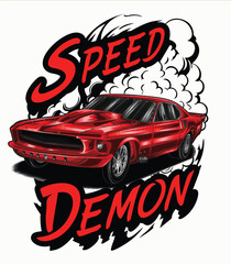 rak red and painted racing car. Isolated in black background, for t-shirt design, print. and for business purposes.