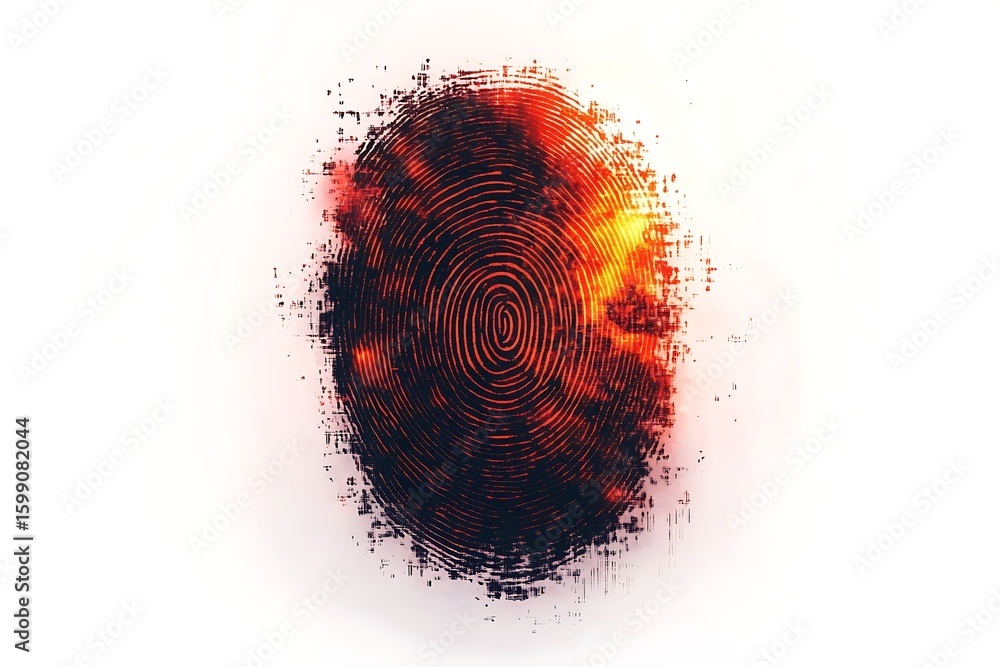 Poster burning fingerprint identification, security system scan, digital identity verification access