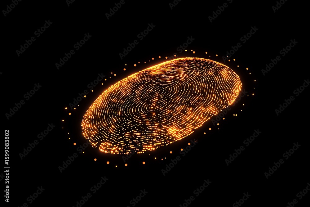 Aufkleber glowing fingerprint design on black background for security and technology concepts