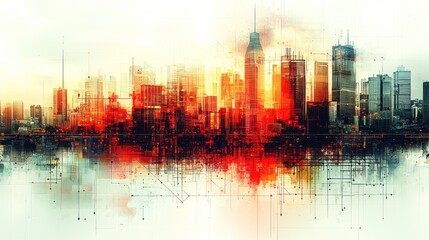 Vibrant Cityscape at Sunset: An Artistic Impression