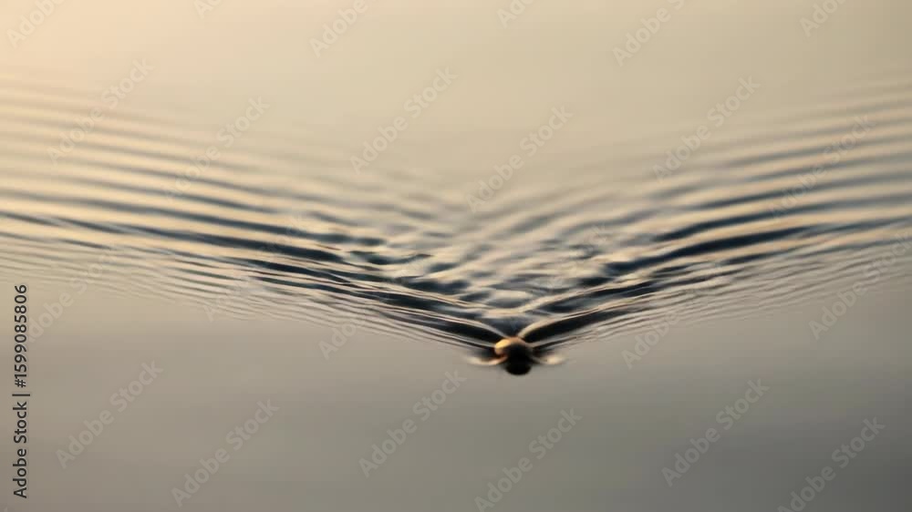 Poster tranquil water surface with ripples from a swimming insect, creating beautiful nature texture with c