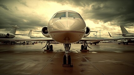 Private Jet on a Cloudy Day at the Airport