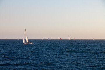 Sailboats and the Pacific ocean, Venice Beach, California, United States