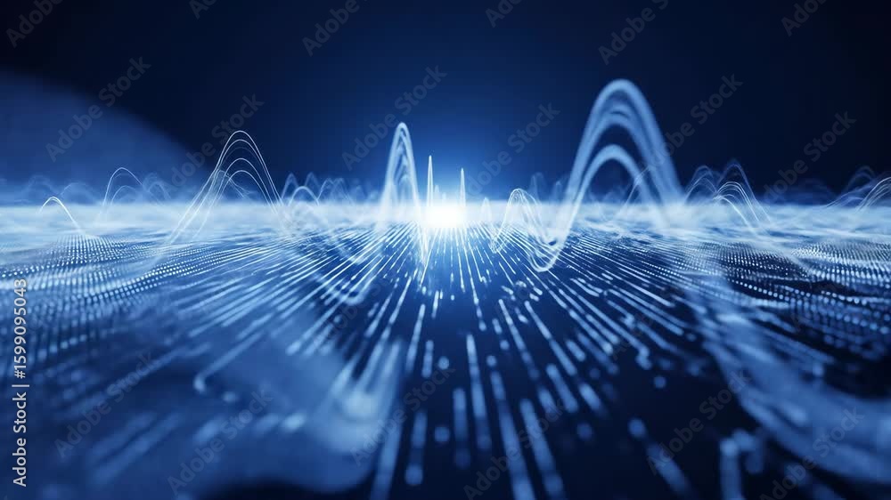 Aufkleber abstract blue technology background with wave, data stream, and data points.