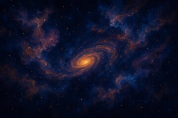 A vibrant abstract depiction of outer space, featuring a glowing spiral galaxy surrounded by colorful nebula clouds and scattered stars.