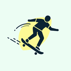 Obraz premium Silhouette of a person skateboarding on a board against a yellow oval background.