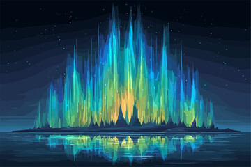 Stunning Aurora-themed Fantasy Landscape with Vibrant Colors and Reflection