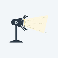 Illustration of a spotlight with a beam of light on a white background.