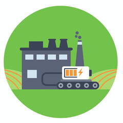 Naklejka premium Illustration of a factory connected to a battery in a green circular field.