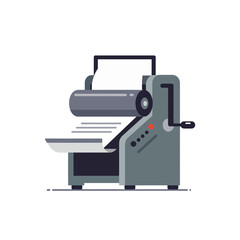 Illustration of a gray manual paper laminating machine against a white background.