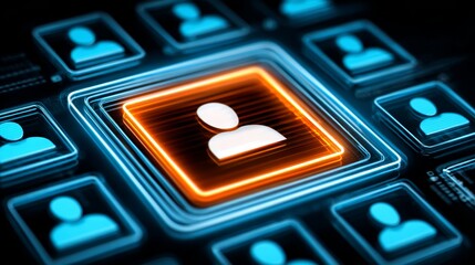 Radiant glowing icon on dark background, a symbol of technology and innovation glowing