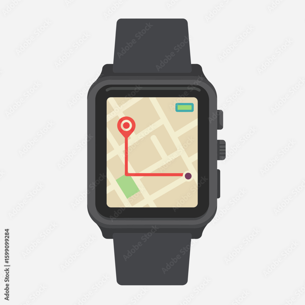 Poster a smartwatch displays a map with a location marker and a route.
