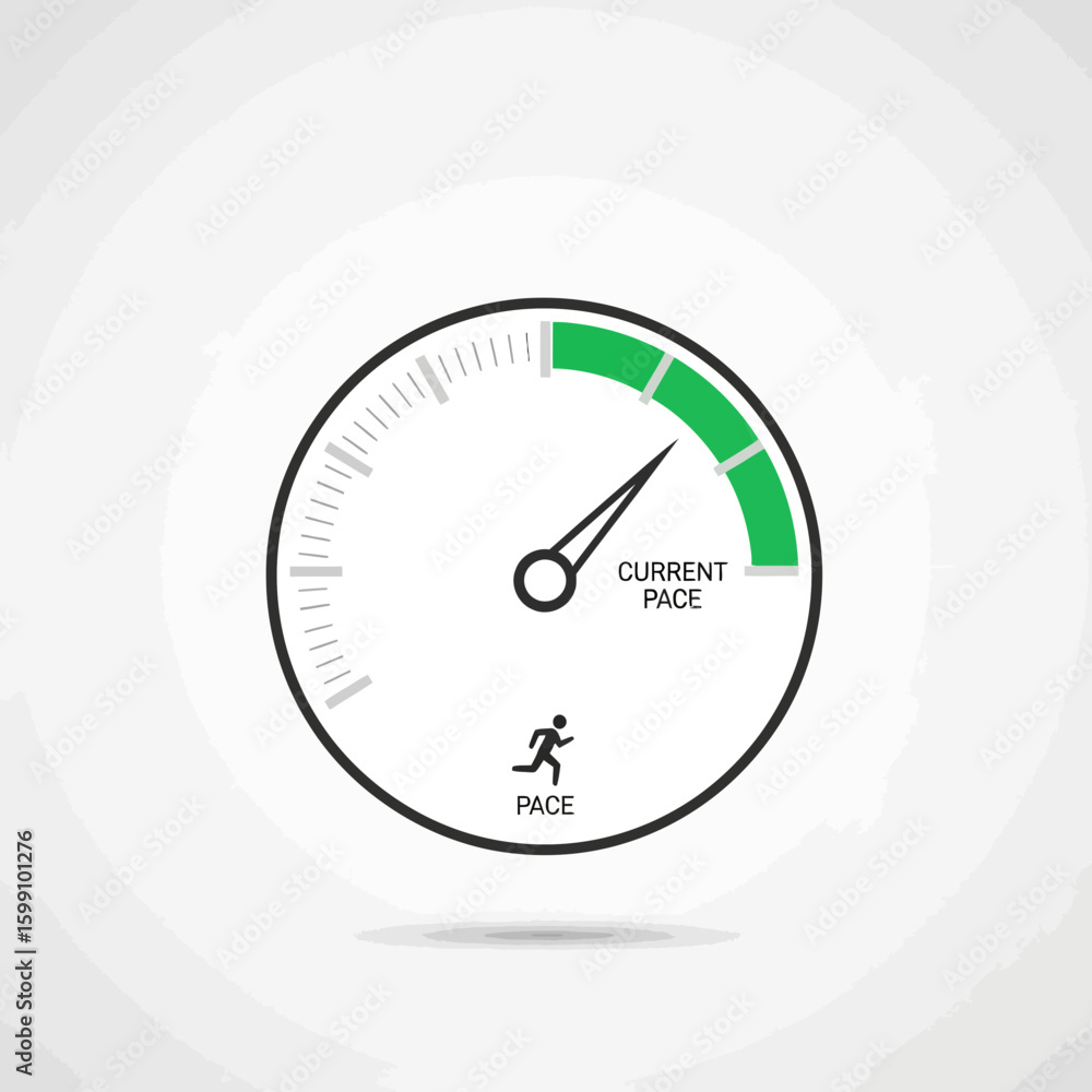 Poster a circular gauge graphic showing pace with a runner icon and green indicator.