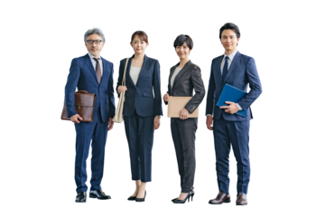 幅広い世代のビジネスパーソンのグループ　手作業で精密に切り抜いた背景透過全身写真PNG