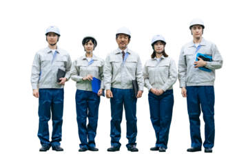 男女作業員のグループ　手作業で精密に切り抜いた背景透過全身写真PNG