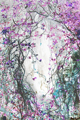 Negative effect tree hollow on a very old plane tree with ivy tree on it. Abstract. Decor. Copy space. Book cover.
