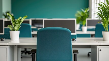 Bright and modern open plan office interior featuring collaborative workstations designed to foster productivity teamwork and innovation among professionals in a corporate or business setting